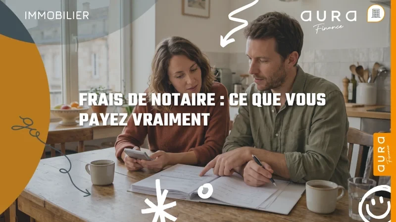 Couple qui relit un dossier d'achat immobilier et calcule les frais à la table de la cuisine