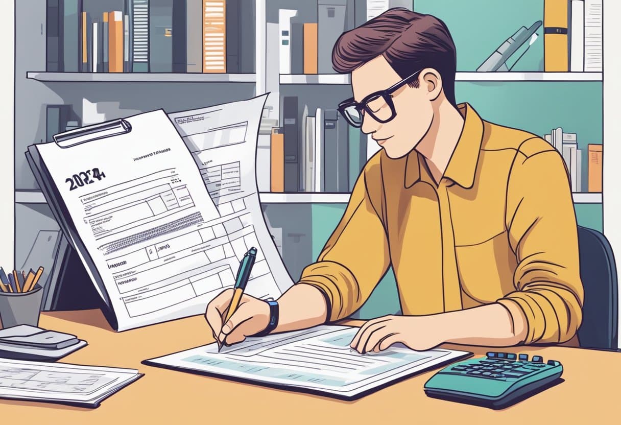 A person filling out a tax declaration for 2024, using a guide to optimize and find tips