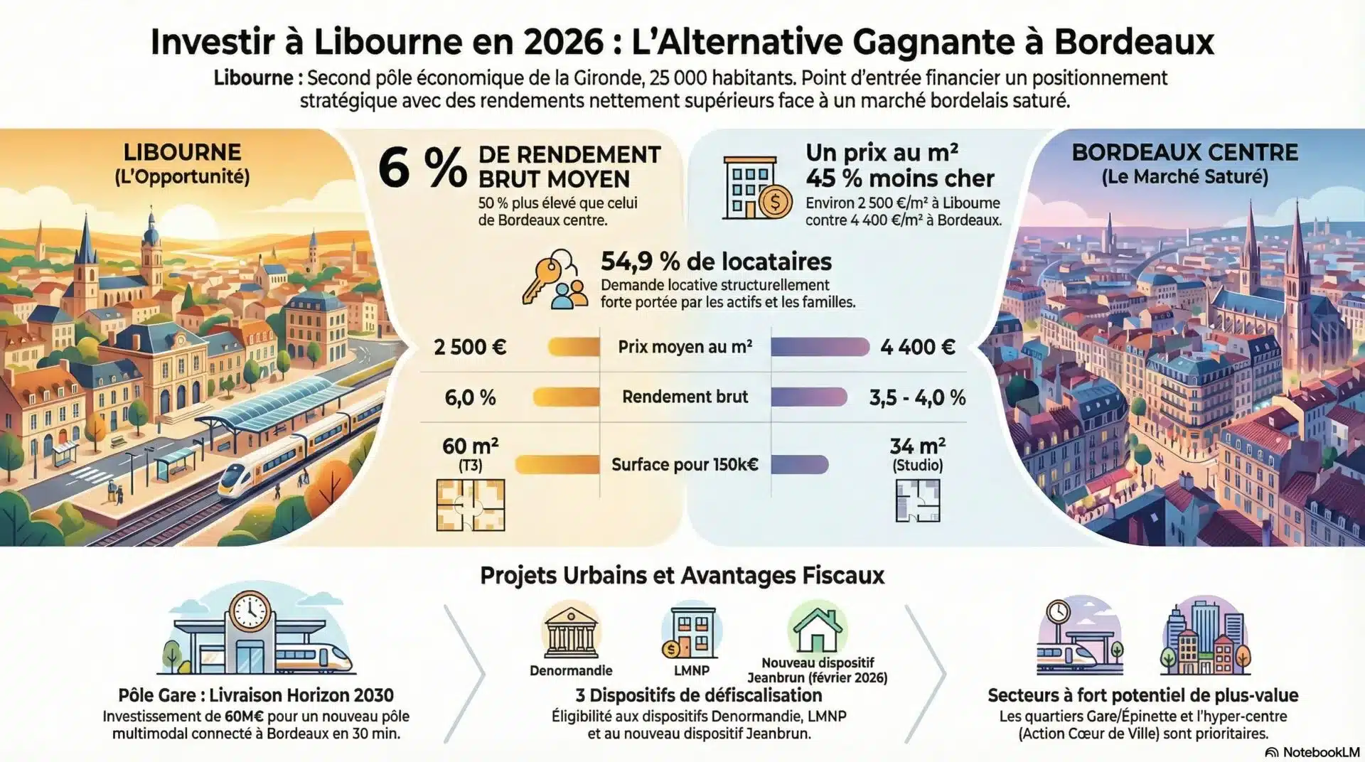 Infographie investir à Libourne immobilier - Aura Finance