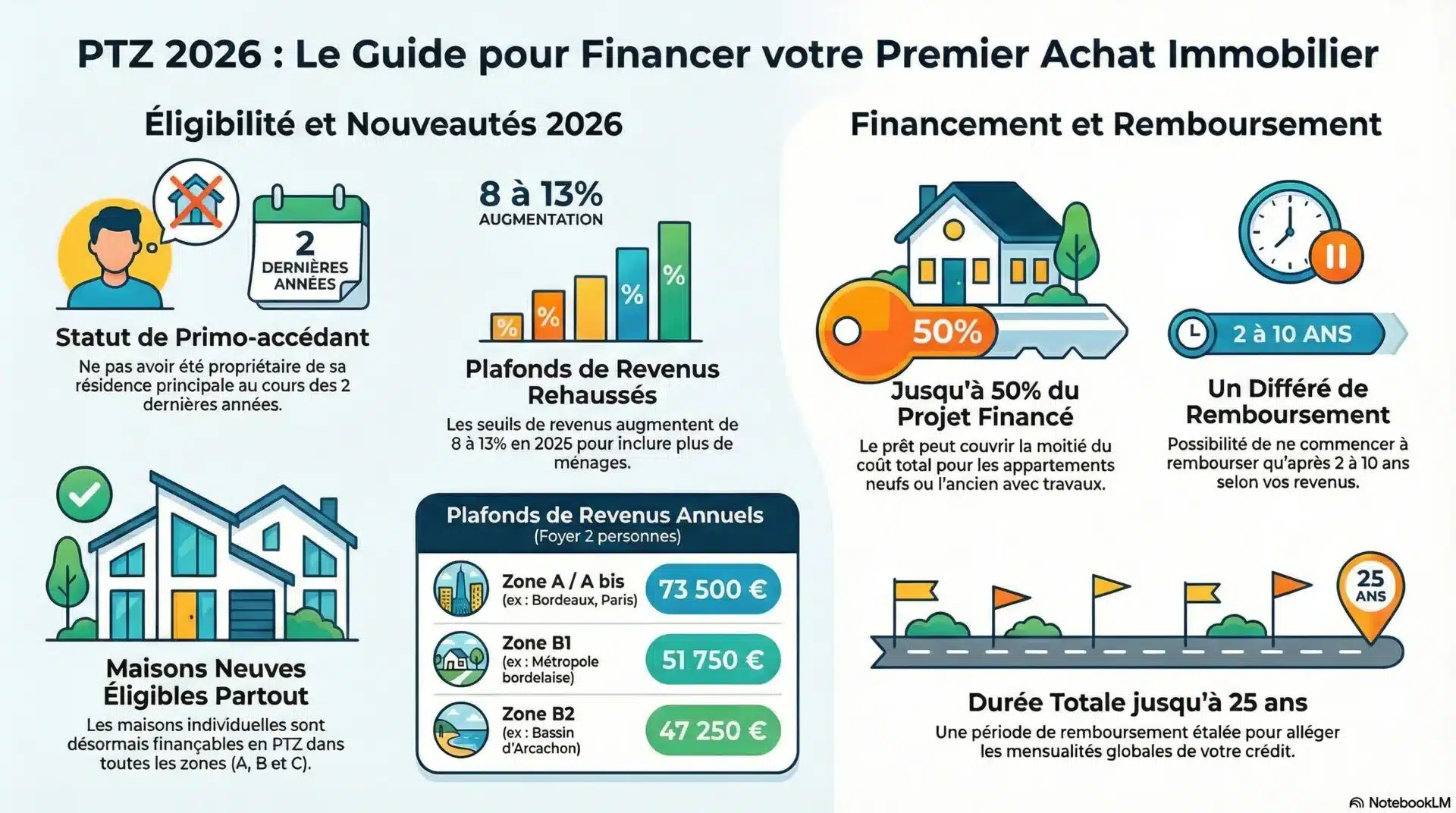Infographie PTZ 2026 conditions prêt à taux zéro - Aura Finance