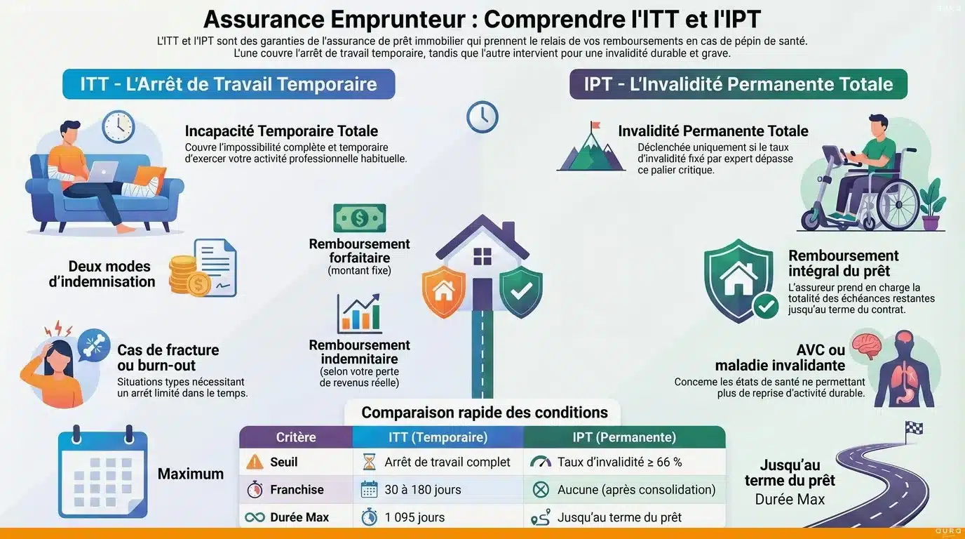 Infographie garanties ITT et IPT définitions - Aura Finance