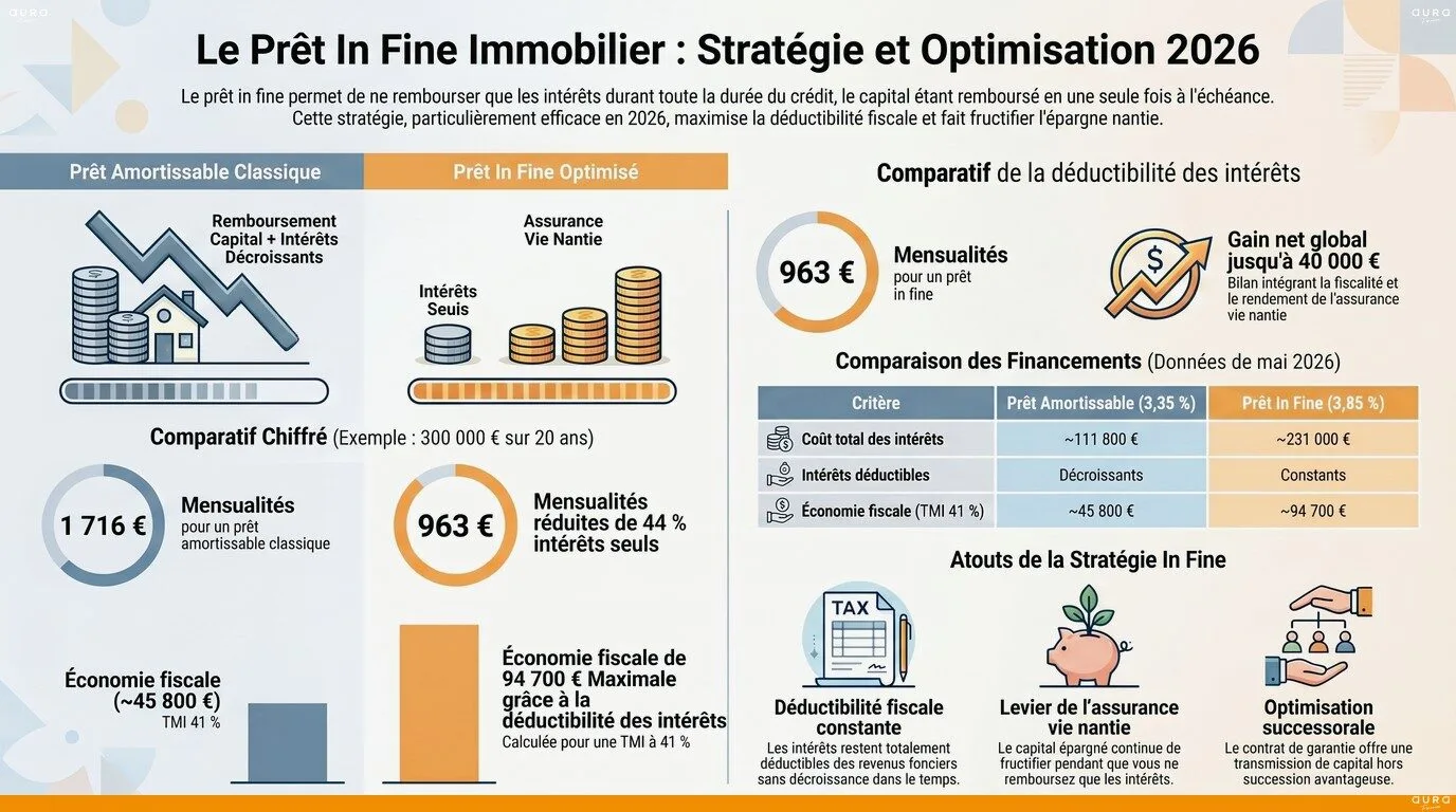 Infographie comparatif prêt in fine vs amortissable 2026 - Aura Finance