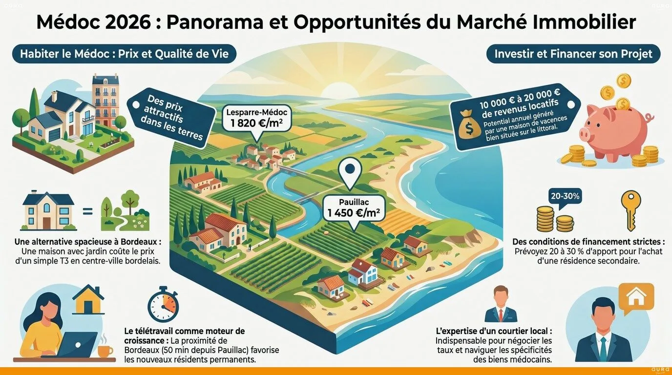 Infographie acheter dans le Médoc projet de vie investissement - Aura Finance
