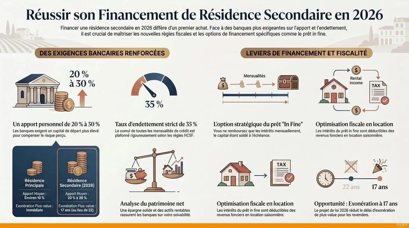 Infographie financement résidence secondaire conditions apport - Aura Finance