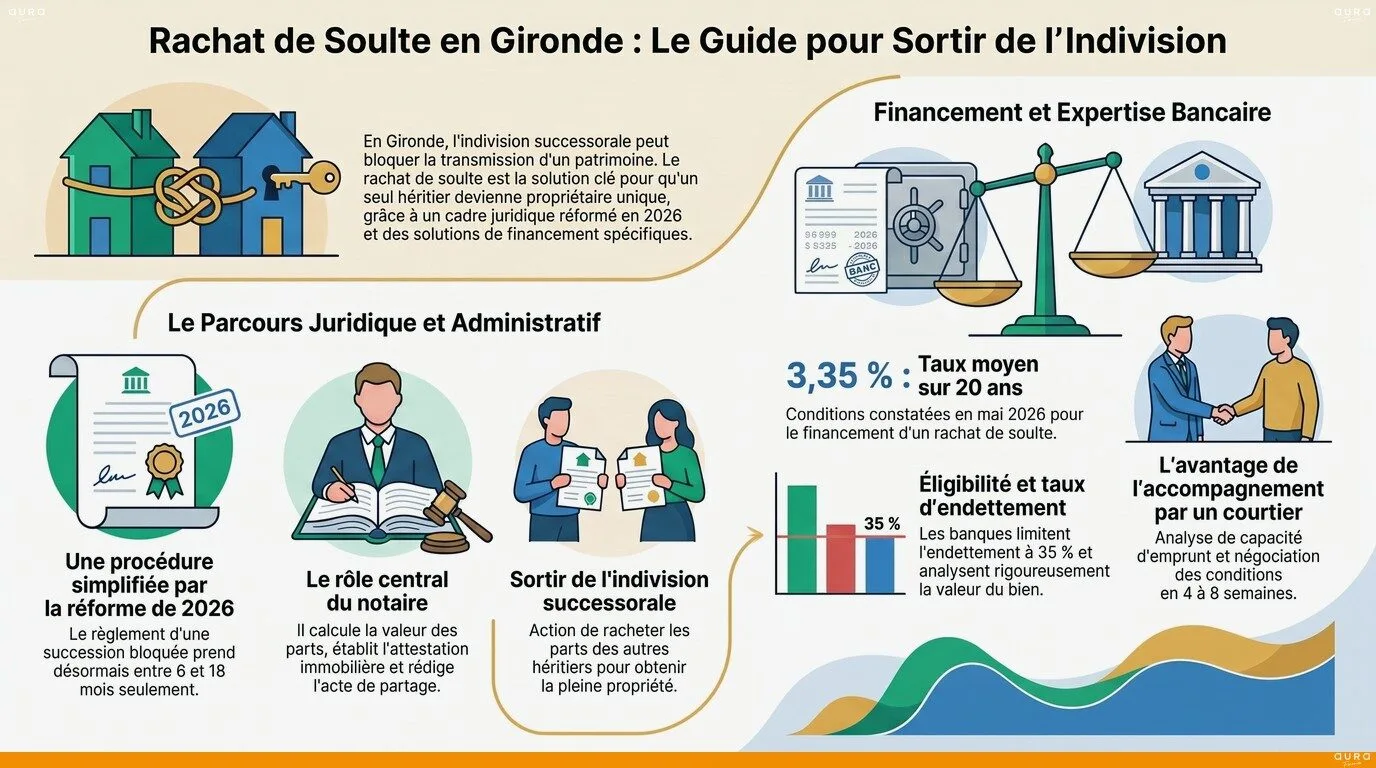 Infographie financer rachat de soulte sortir indivision - Aura Finance