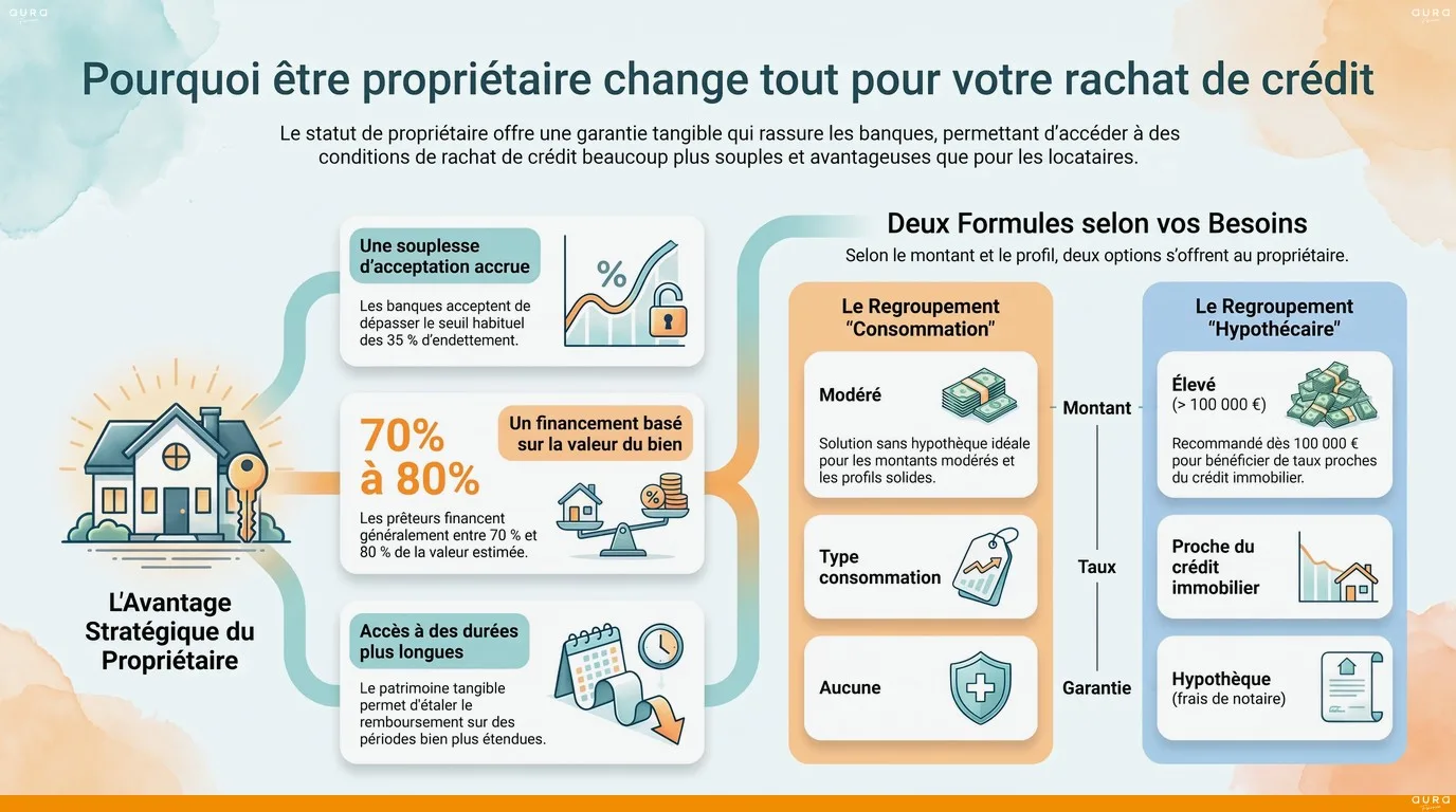 Infographie rachat de crédit propriétaire - Aura Finance