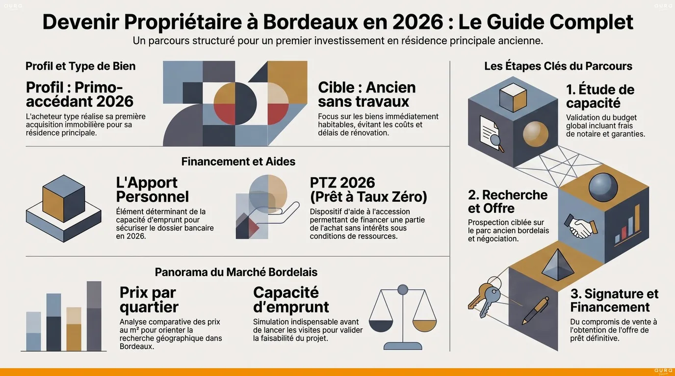 Infographie Devenir propriétaire à Bordeaux en 2026 : le parcours complet - Aura Finance