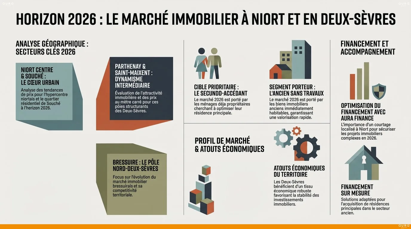 Infographie Immobilier Niort et Deux-Sèvres : marché et financement 2026 - Aura Finance